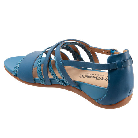 Softwalk Tula S2009-462 Womens Blue Extra Wide Leather Strap Sandals Shoes