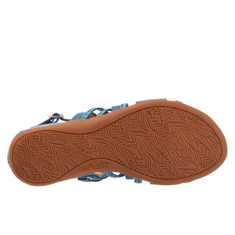 Softwalk Tula S2009-462 Womens Blue Extra Wide Leather Strap Sandals Shoes