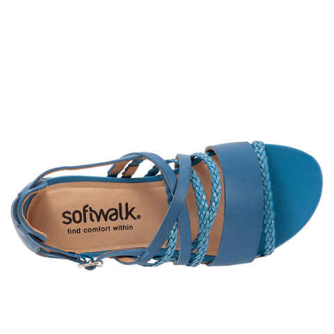 Softwalk Tula S2009-462 Womens Blue Extra Wide Leather Strap Sandals Shoes