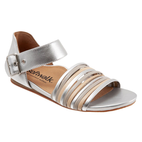 Softwalk Cori S2107-015 Womens Silver Leather Strap Sandals Shoes