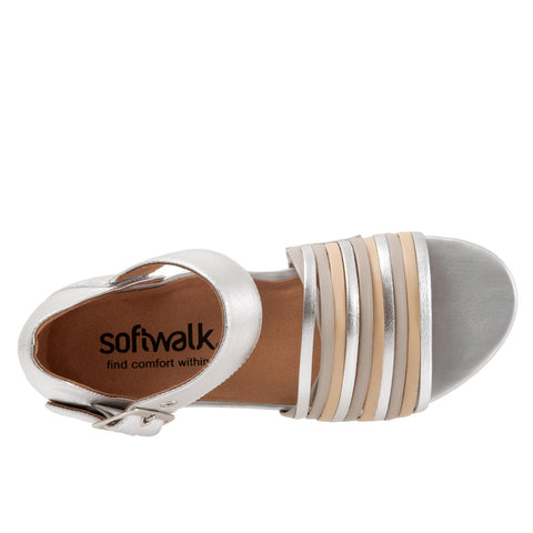 Softwalk Cori S2107-015 Womens Silver Leather Strap Sandals Shoes