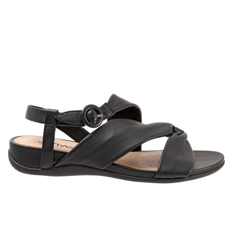 Softwalk Tieli S2109-001 Womens Black Wide Leather Strap Sandals Shoes