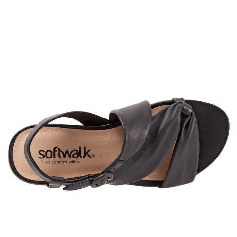 Softwalk Tieli S2109-001 Womens Black Wide Leather Strap Sandals Shoes