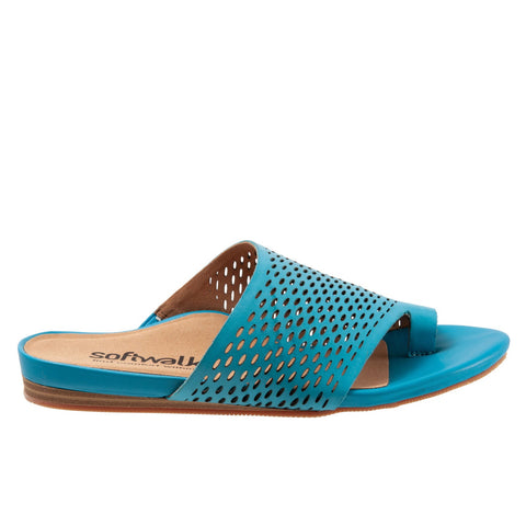 Softwalk Corsica II S2113-487 Womens Blue Wide Leather Slides Sandals Shoes