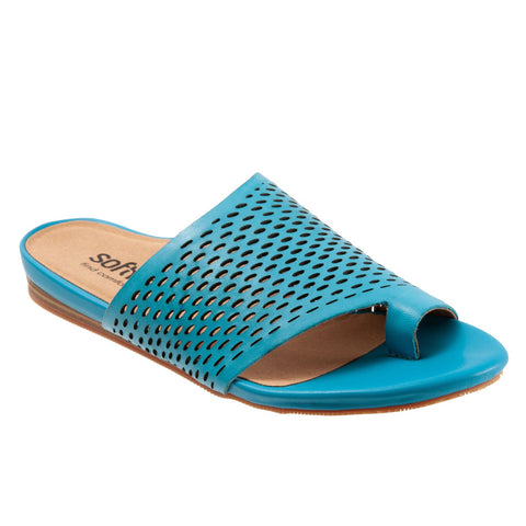 Softwalk Corsica II S2113-487 Womens Blue Wide Leather Slides Sandals Shoes