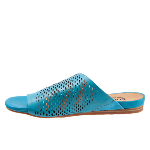Softwalk Corsica II S2113-487 Womens Blue Wide Leather Slides Sandals Shoes