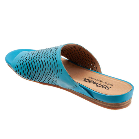 Softwalk Corsica II S2113-487 Womens Blue Wide Leather Slides Sandals Shoes