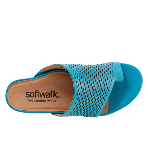Softwalk Corsica II S2113-487 Womens Blue Wide Leather Slides Sandals Shoes