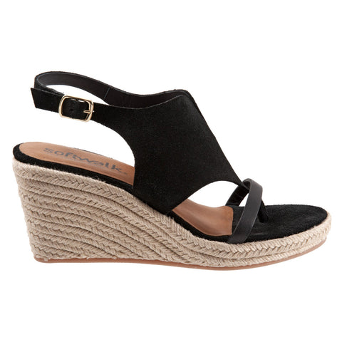 Softwalk Hudson S2117-003 Womens Black Leather Wedges Sandals Shoes