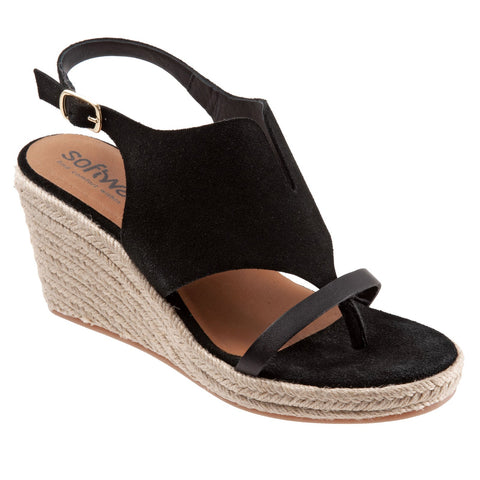 Softwalk Hudson S2117-003 Womens Black Leather Wedges Sandals Shoes