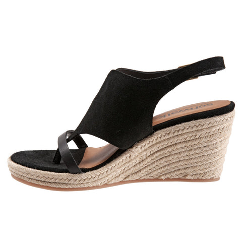 Softwalk Hudson S2117-003 Womens Black Leather Wedges Sandals Shoes