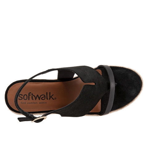 Softwalk Hudson S2117-003 Womens Black Leather Wedges Sandals Shoes