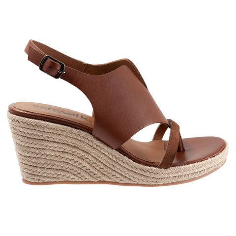 Softwalk Hudson S2117-236 Womens Brown Wide Leather Wedges Sandals Shoes