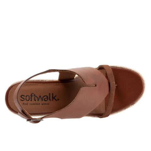 Softwalk Hudson S2117-236 Womens Brown Wide Leather Wedges Sandals Shoes