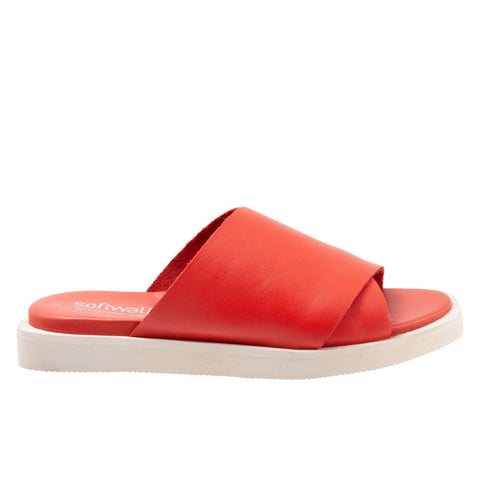 Softwalk Kara S2209-600 Womens Red Narrow Leather Slides Sandals Shoes