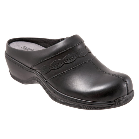 Softwalk Amber S2218-001 Womens Black Leather Slip On Clog Sandals Shoes