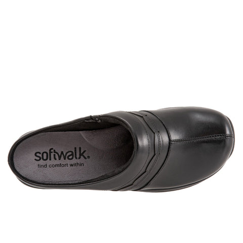 Softwalk Amber S2218-001 Womens Black Leather Slip On Clog Sandals Shoes