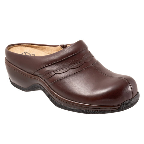 Softwalk Amber S2218-210 Womens Brown Wide Leather Clog Sandals Shoes
