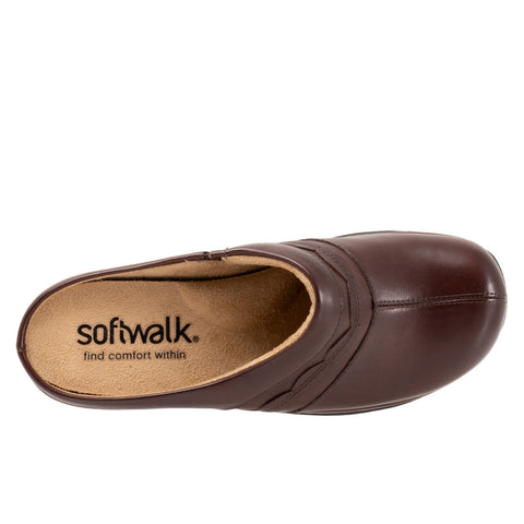 Softwalk Amber S2218-210 Womens Brown Extra Wide Leather Clog Sandals Shoes