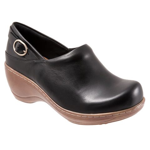 Softwalk Minna S2253-001 Womens Black Leather Hook & Loop Clog Flats Shoes