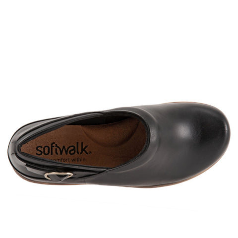 Softwalk Minna S2253-001 Womens Black Leather Hook & Loop Clog Flats Shoes