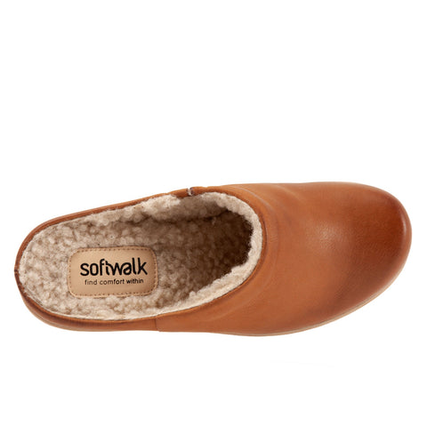 Softwalk Madison Plush S2268-223 Womens Brown Leather Clog Sandals Shoes