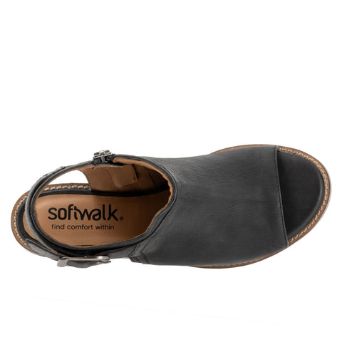 Softwalk Novara S2314-004 Womens Black Wide Leather Heeled Sandals Boots