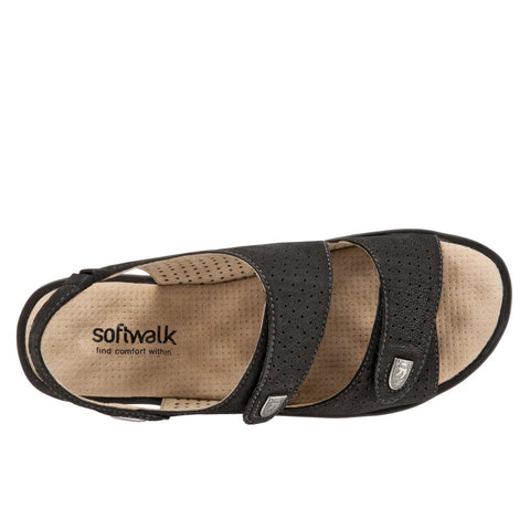 Softwalk Bolivia S9528-006 Womens Black Leather Slingback Sandals Shoes