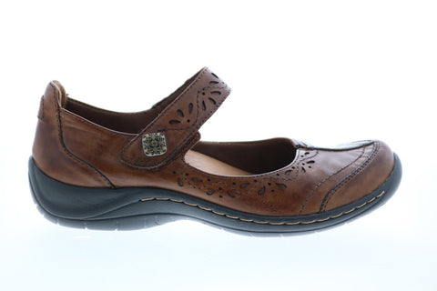 Earth Inc. Sabina Leather Womens Brown Leather Strap Mary Jane Flats Shoes
