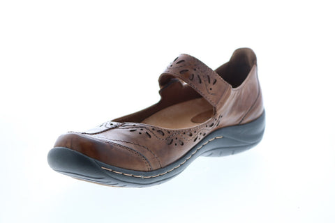 Earth Inc. Sabina Leather Womens Brown Leather Strap Mary Jane Flats Shoes