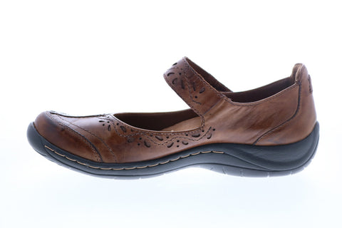 Earth Inc. Sabina Leather Womens Brown Leather Strap Mary Jane Flats Shoes