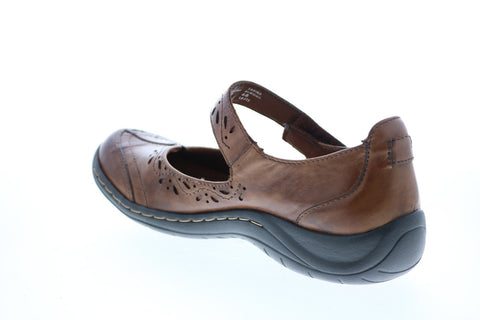 Earth Inc. Sabina Leather Womens Brown Leather Strap Mary Jane Flats Shoes
