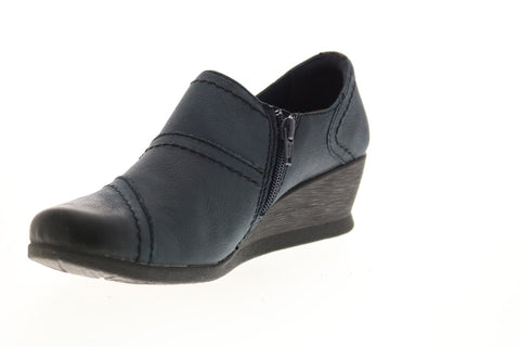 Earth Origins Salma Womens Blue Leather Zipper Wedges Heels Shoes