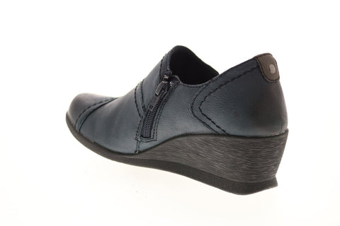 Earth Origins Salma Womens Blue Leather Zipper Wedges Heels Shoes