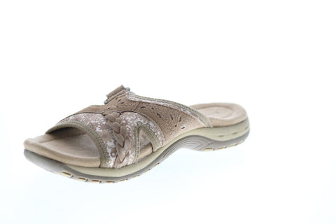 Earth Origins Sander Womens Brown Wide Suede Slip On Slides Flats Shoes