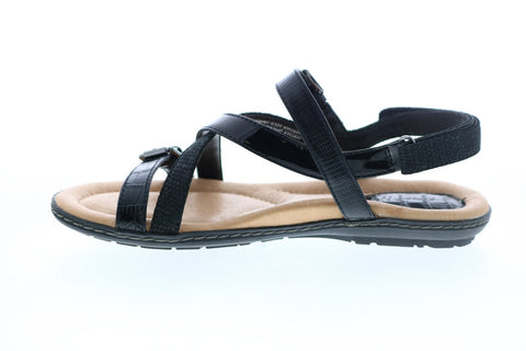 Earth Inc. Sandy X Over Sandal Womens Black Leather Slingback Sandals Shoes