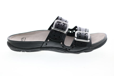 Earth Inc. Sand Havana Leather Womens Black Leather Strap Sandals Shoes