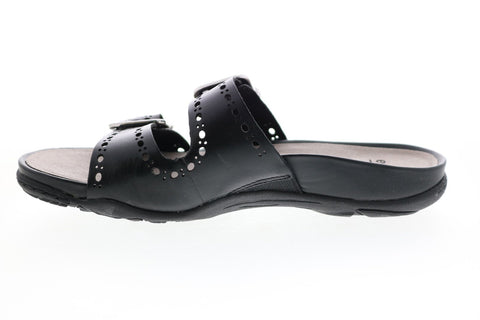 Earth Inc. Sand Havana Leather Womens Black Leather Strap Sandals Shoes