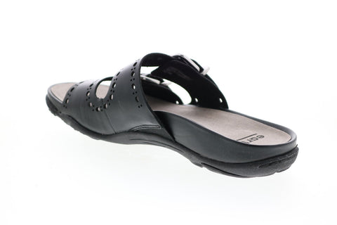 Earth Inc. Sand Havana Leather Womens Black Leather Strap Sandals Shoes