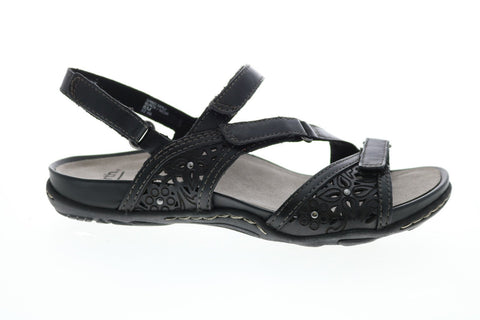 Earth Sand Maui Leather Womens Black Strap Slingback Sandals Shoes