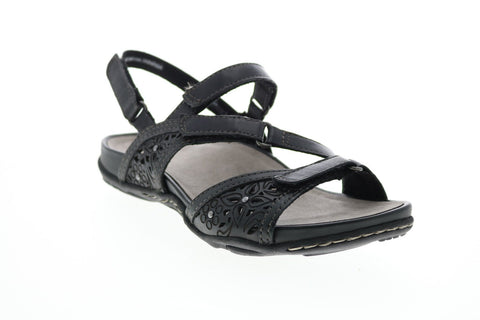 Earth Sand Maui Leather Womens Black Strap Slingback Sandals Shoes