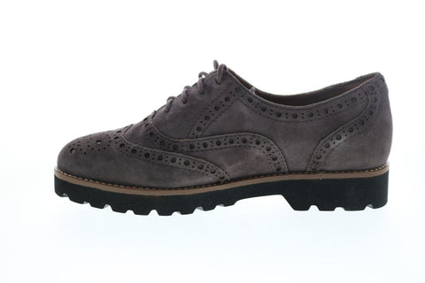 Earthies Santana SANTANA-SLT Womens Gray Suede Lace Up Oxford Flats Shoes