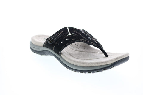 Earth Origins Sara Womens Black Wide Suede Slip On Flip-Flops Sandals Shoes