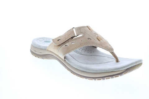 Earth Origins Sara Womens Beige Wide Suede Slip On Flip-Flops Sandals Shoes