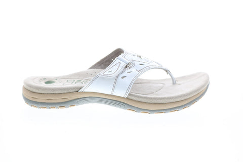 Earth Origins Sara Womens White Wide Leather Flip-Flops Sandals Shoes