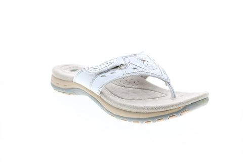 Earth Origins Sara Womens White Wide Leather Flip-Flops Sandals Shoes