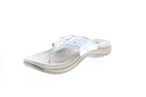 Earth Origins Sara Womens White Wide Leather Flip-Flops Sandals Shoes
