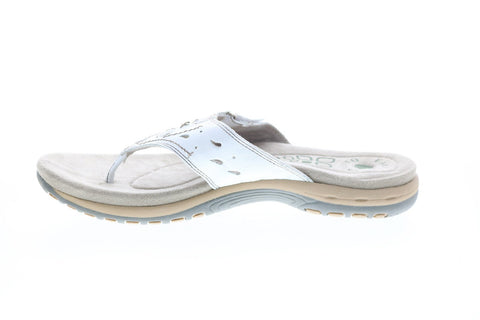 Earth Origins Sara Womens White Leather Slip On Flip-Flops Sandals Shoes