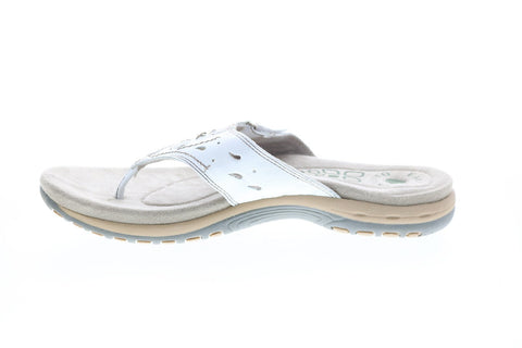 Earth Origins Sara Womens White Wide Leather Flip-Flops Sandals Shoes