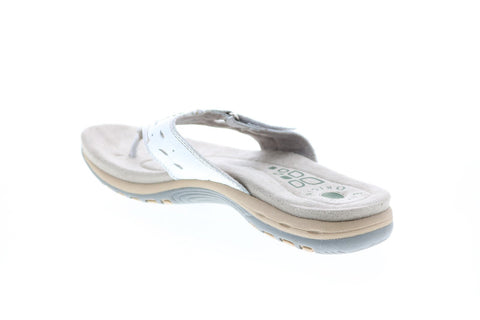 Earth Origins Sara Womens White Wide Leather Flip-Flops Sandals Shoes